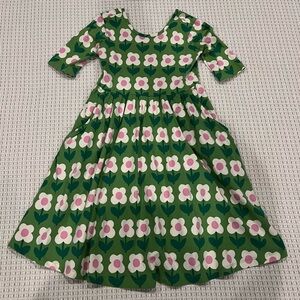 Hanna Andersson Green Floral Print Kids Girls Dress with Pink Accents size 8